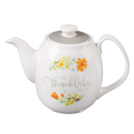 Christian Art Gifts Ceramic Teapot | Be Thankful ? Colossians 3:15 | Orange Flower Tea For One Teapot