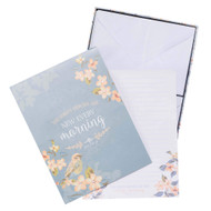 Christian Art Gifts Bird/Floral Writing Paper Stationary Set w/Scripture |New Every Morning - Lamentations 3:22 Bible Verse | 40 Sheets Notepad Paper 6.3" x 8.5", 20 Matching Envelopes 4.5" x 6.5"