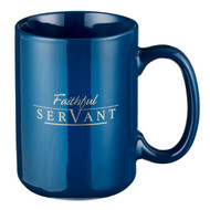 Christian Encouragement Gifts for Men - Faithful Servant Coffee Cup w/ 2 Chronicles Scripture Verse Navy Coffee Mug for Men (14-Ounce Ceramic)