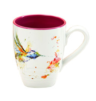 DEMDACO Dean Crouser Hummingbird Watercolor Red On White 16 Ounce Glossy Stoneware Mug With Handle