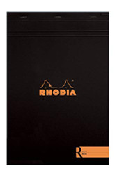 Rhodia "R" Premium Stapled Notepad - Lined 70 sheets - 8 1/4 x 11 3/4 - Black cover