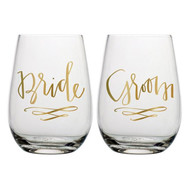 Creative Brands Slant Collections - Set of 2 Stemless Wine Glasses, 20-Ounce, Bride / Groom