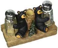 Demdaco Black Bear Friends Resin Salt and Pepper Shakers and Toothpick Holder