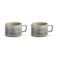 Forest Mist Hazy Grey Ombre 16 ounce Ceramic Stoneware Soup Mugs Set of 2