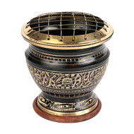 Tall Decorated Brass Charcoal Screen Incense Burner - 4" Tall - Coaster Included