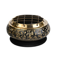 Decorated Brass Black Charcoal Screen Incense Burner - 2.75" Tall - Coaster Included