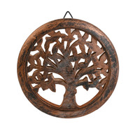 Altar Tile Wooden Carved Round - Single - 4 Inches (Tree of Life)