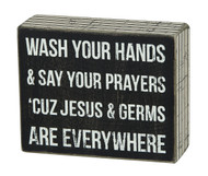 Primitives by Kathy Pinstripe Trimmed Box Sign, 5 x 4-Inches, Jesus & Germs