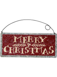 Merry Christmas Tin Ornament Sign by Primitives By Kathy 7" x 3"