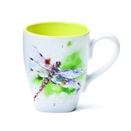 Dragonfly Watercolor Yellow On White 16 Ounce Glossy Stoneware Mug With Handle