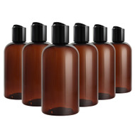 6 Pack 4 Ounce Amber Boston Bottles Empty with Disc Top Flip Cap - BPA Free - for Travel, Shampoo, Lotions, Hand Sanitizer