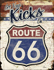 Desperate Enterprises Get Your Kicks On Route 66 Tin Sign, 12.5" W x 16" H