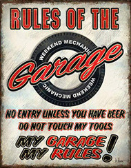 Desperate Enterprises Rules of The Garage Tin Sign, 12.5" W x 16" H