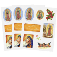 Assorted Catholic Decal Sticker Sheet Pack, Our Lady of Guadalupe, Novelty Religious Inspirational Stickers for Sunday Schools, Scrapbooking, Journaling, Church Giveaways, and More, 3 Sheets Included