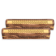 2 Pack - Incense Stick Holder - Coffin Style - Wood Incense Stick Burner - Handcarved (Two Tone)