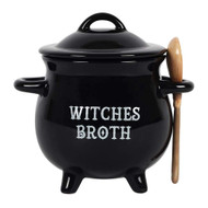 Pacific Giftware Witches Broth Cauldron Ceramic Bowl with Broom Spoon