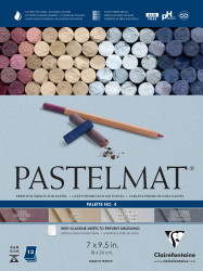 Clairefontaine Pastelmat Glued Pad - Palette No. 4 - (7 x 9 1/2 Inches) 18 x 24 cm - 360g - 12 Sheets - Dark Blue, Light Blue, Wine, Sand