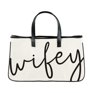 Weekend Vibes Canvas Tote Bag, Beach Bag, Beach Tote, Carry Bag by Santa Barbara Designs Studio (Wifey Black and White)