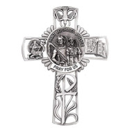 Pewter Catholic Patron of Police Saint St Michael Pray for Us Wall Cross, 5 Inch