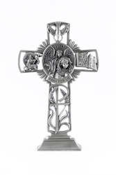 Pewter Catholic Guardian Angel with First Communion Girl Standing Cross, 6 Inch