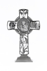 Pewter Catholic Saint St Thomas Aquinas Pray for Us Standing Cross, 6 Inch