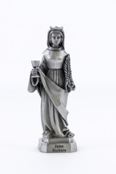 Pewter Catholic Saint St Barbara Statue with Laminated Prayer Card, 3 1/2 Inch