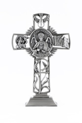 Pewter Catholic Saint St Gabriel Pray for Us Standing Cross, 6 Inch