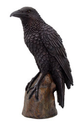 Black Raven Bird on Stump Statue Cold Cast Resin Figurine