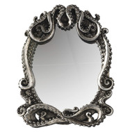 Pacific Trading Gothic Mirror Home Accent Dcor, Kraken Antique Inspired Silver Tone Hand Finished Framed Steampunk Tabletop Decoration, 7.28" L x 1" W x 9.25" H