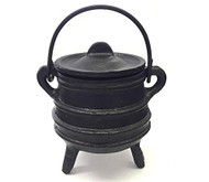 New Age Imports, Inc. Cast Iron Cauldron w/handle & lid (Ribbed Style 4" High, 2.25" Dia)