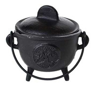 AzureGreen Home Fragrance Incense Holder Cauldrons Tree of Life Cast Iron Three Legged with Handle and Lid 5"
