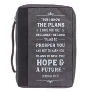 Christian Art Gifts Men/Women's Bible Cover I Know The Plans Jeremiah 29:11, Gray Canvas, Large