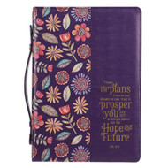 Christian Art Gifts Women's Fashion Bible Cover I Know The Plans, Purple/Gold Floral Faux Leather, Large
