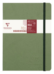 Clairefontaine - Ref 793463C - Age Bag Thread-Bound Notebook (192 Pages) - A5 Size, Lined Rulings, 90gsm Brushed Vellum Paper, Elastic Closure - Green Cover
