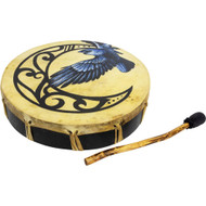Ceremonial Frame Drum - Moon & Raven, 12" diamerer, includes beater, Handmade & painted by artisans in Bali