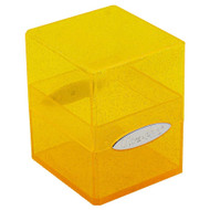 Ultra Pro Glitter Yellow Satin Cube Deck Box: Holds 100+ Cards, Snap-Fit Locking