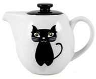 OmniWare Teaz Cat Noir Stoneware 24 Ounce Teapot with Stainless Steel Mesh Infuser