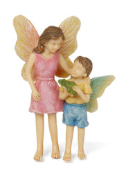 Look What I Found Fairy Children Pink and Blue 8 Inch Resin Stone Outdoor Statue