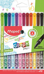 Maped - Graph'Peps Medium Tipped 0.8mm Fine Line Triangular Felt Pens - 12 Pack - Vibrant Colors