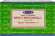 SATYA Nag Champa Spicy Patchouli Agarbatti | Handrolled Masala Incense Sticks | 12 Packs of 15 Grams Each in a Box