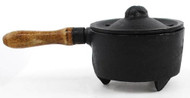 Cast Iron Incense Burner with Wooden Handle 2.25 Diam x 2 Inch Tall