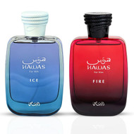 RASASI Hawas Ice For Him & Hawas Fire EDP Sprays 100ML (3.4 OZ) (Ice & Fire Bundle)