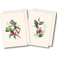 Earth Sky + Water - Christmas Holly Assortment Assortment Notecard Set - 8 Blank Cards with Envelopes (4 each of 2 styles)