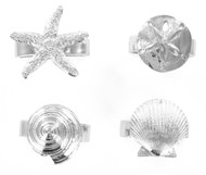 Pewter Seaside Seashell Starfish Napkin Rings Set of 4