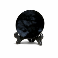 AzureGreen Black Obsidian Scrying Mirror with Stand - 6cm/2.36" Diameter