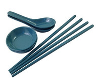 ZAK Designs Asian Food Serving Set 8-piece Plastic Chopsticks, Soup Spoons, Sauce Dishes - Fir