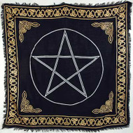 AzureGreen Gold Bordered Pentagram Altar Cloth, 36-inch x 36-inch