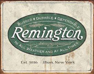 Remington Guns Rifles Hunting In All Weather Logo Vintage Tin Sign 16x12