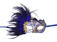 KAYSO INC Venetian Masquerade Mask with Feathers Gold & Blue