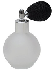 4.33oz Empty Refillable Frost Glass Perfume Bottle/ Black Mesh Atomizer Bulb/Vintage Style